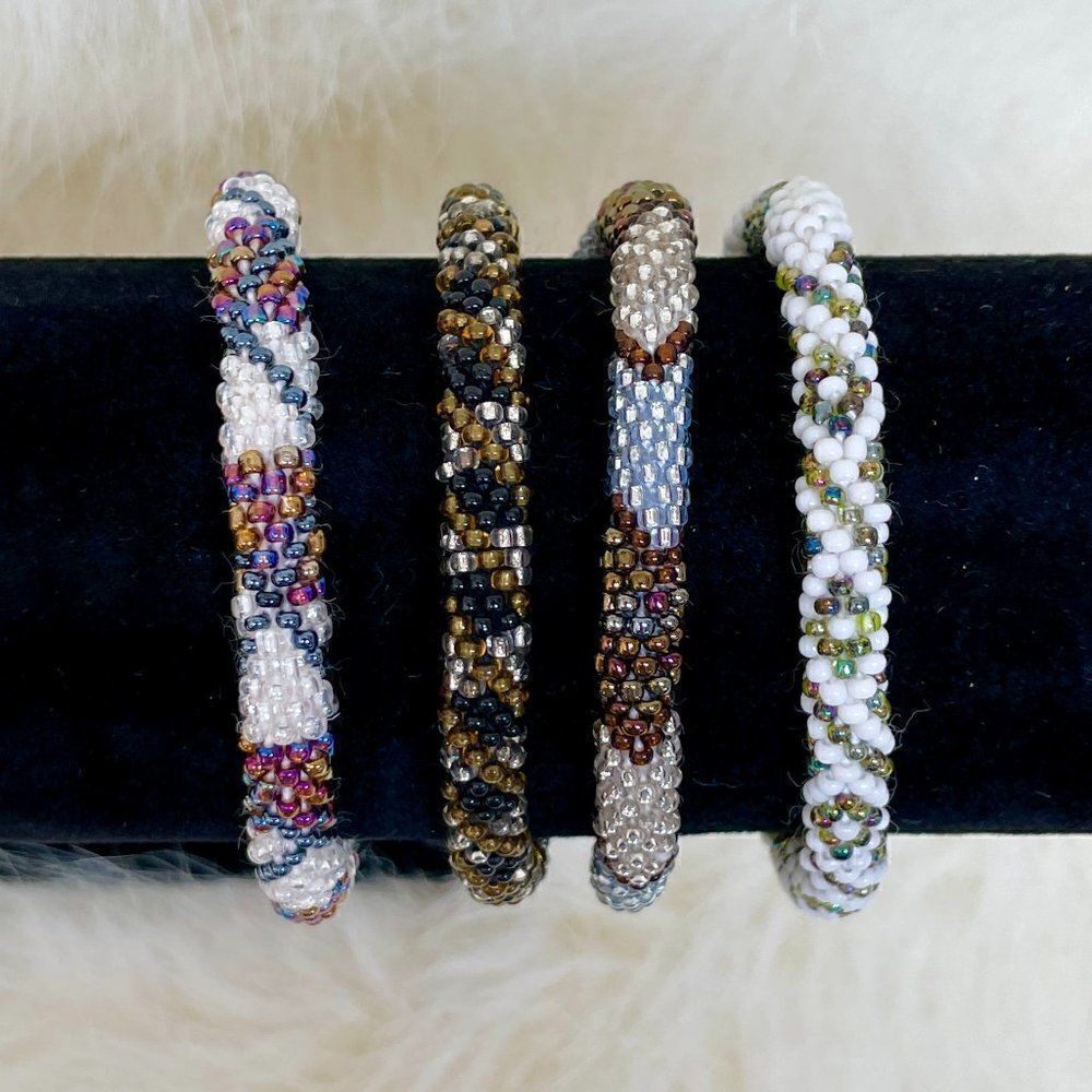 HAND CRAFTED in Nepal Beaded Bracelets (set of 4) BRONZ1